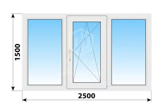Трехстворчатое пластиковое окно 2500x1500 Г-ПО-Г