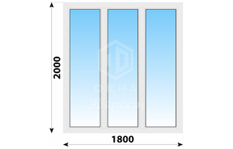 Трехстворчатое пластиковое окно 1800x2000 Г-Г-Г