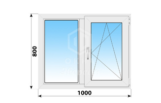 Двухстворчатое пластиковое окно 1000x800 Г-ПО