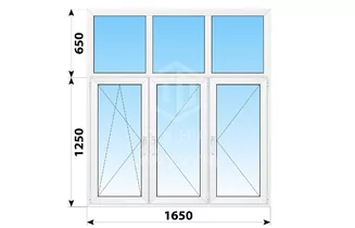Трехстворчатое пластиковое окно с глухой фрамугой 1650x1900 ПО-П-П